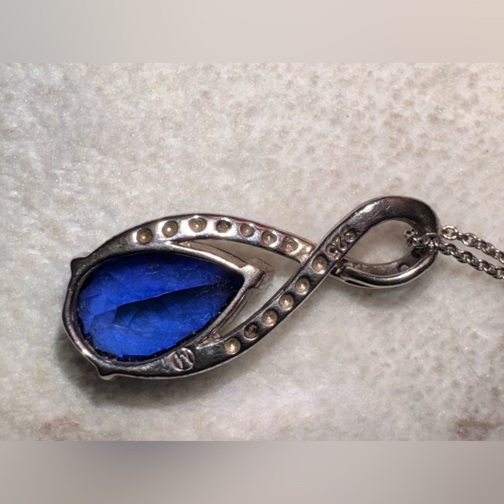 Elegant Blue Teardrop Silver925 (M marking) Pendant Necklace - Picture 6 of 15